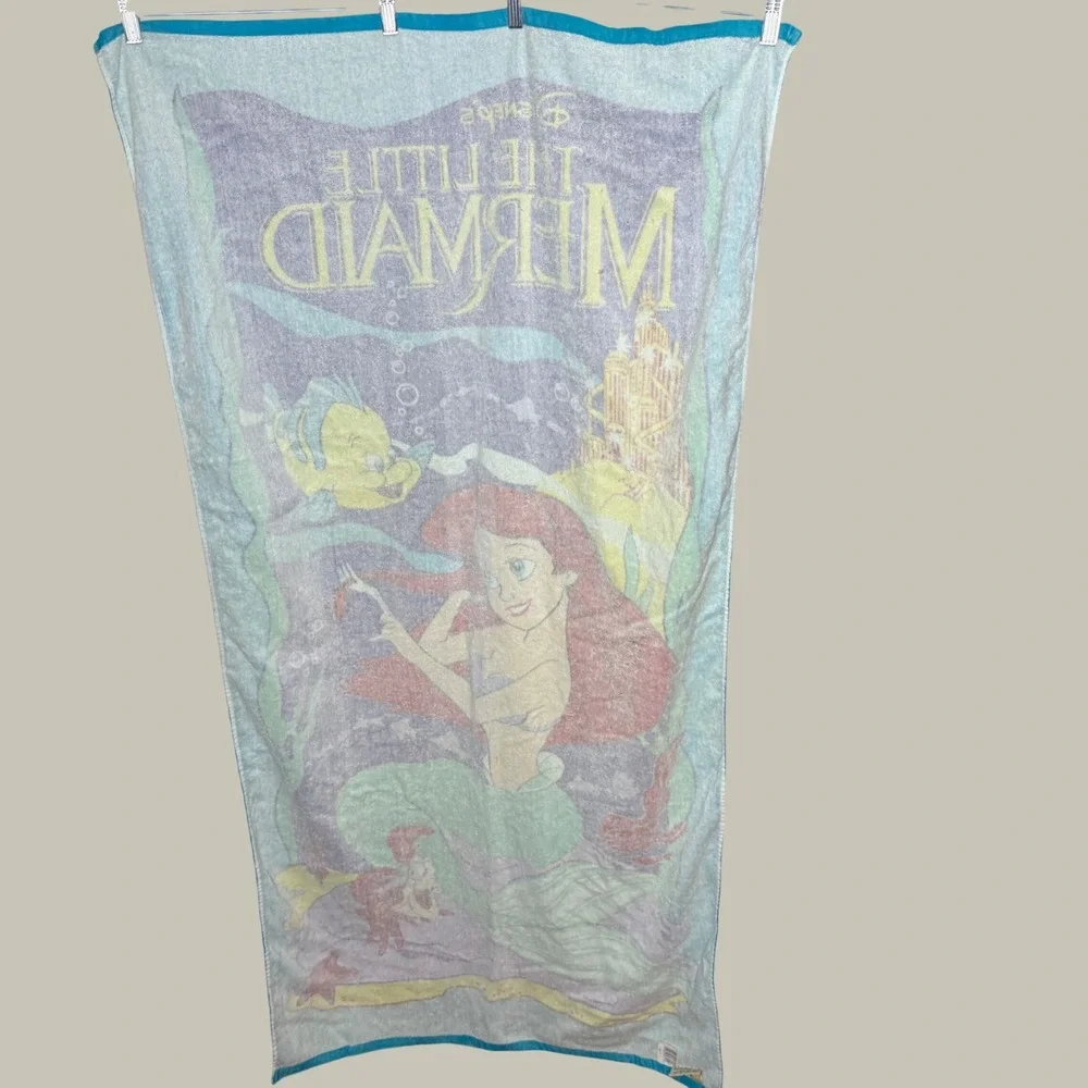 Vntg Disney The Little Mermaid Beach Towel Ariel Flounder Sebastian Franco 90s